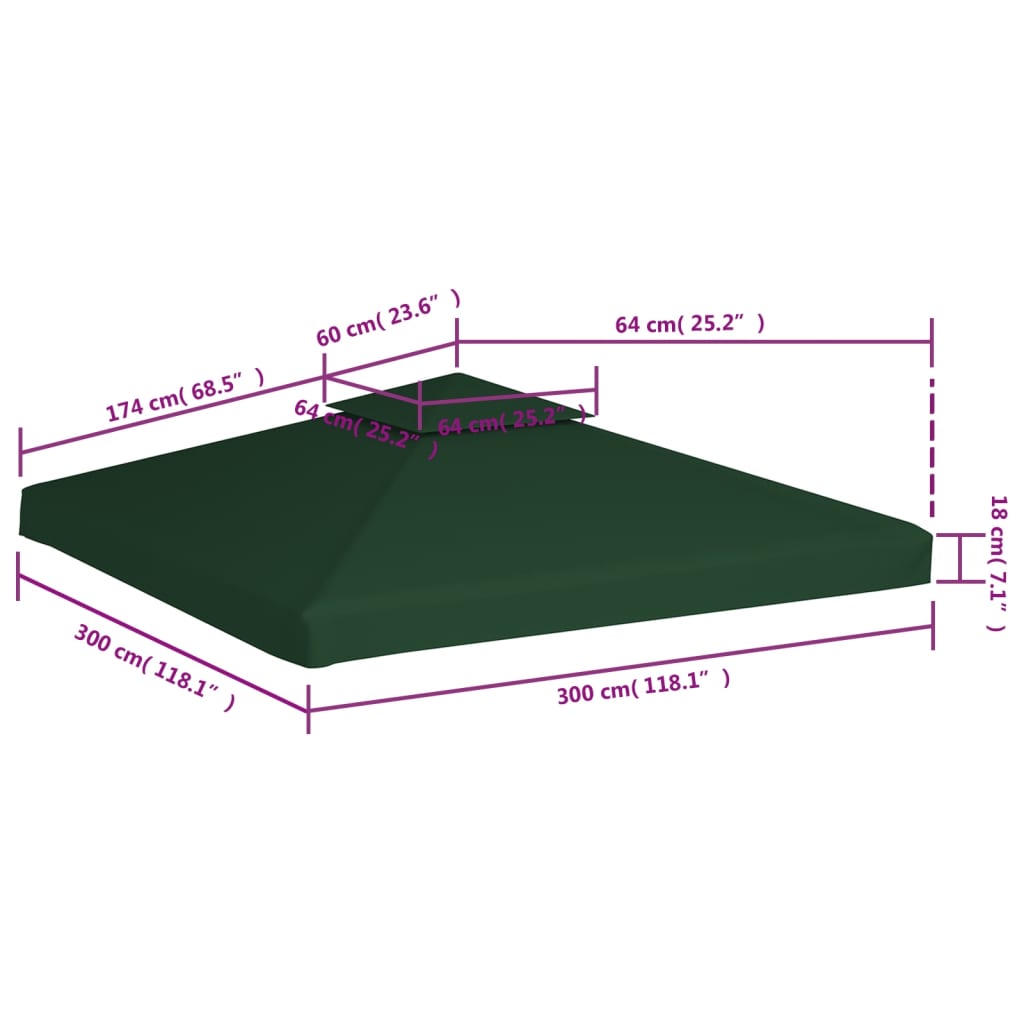 Vervangend tentdoek prieel 310 g/m² 3x3 m groen