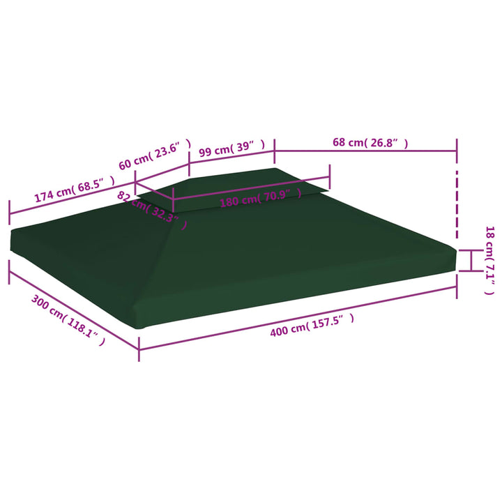 Vervangend tentdoek prieel 310 g/m² 3x4 m groen