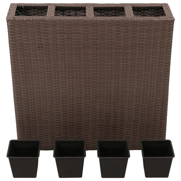 Plantenbak verhoogd met 4 potten poly rattan bruin