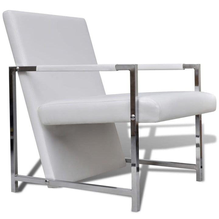 Fauteuils 2 st met chroom frame kunstleer wit