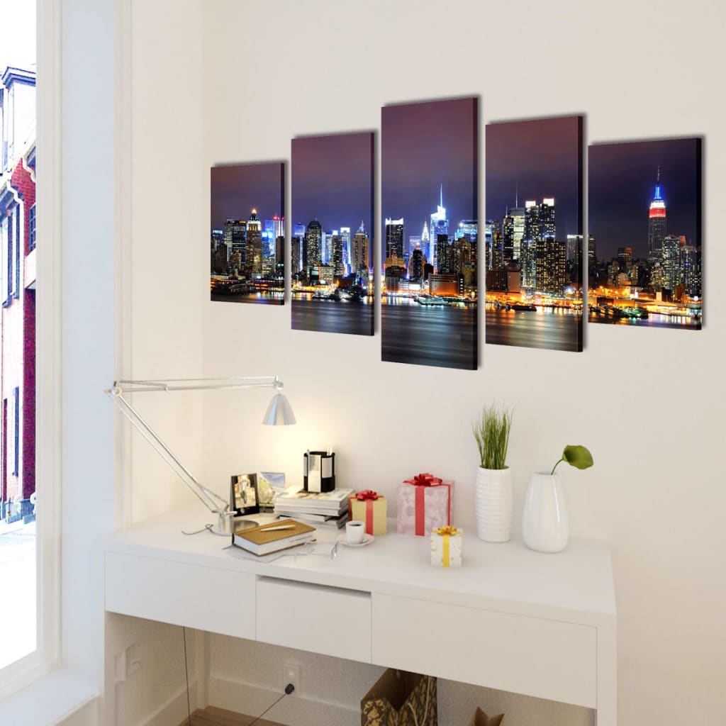 Canvas muurdruk set Kleurrijke New York skyline 200 x 100 cm