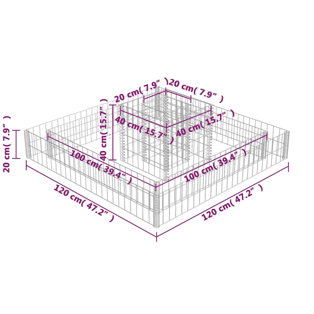 Gabion plantenbak 120x120x20 cm gegalvaniseerd staal