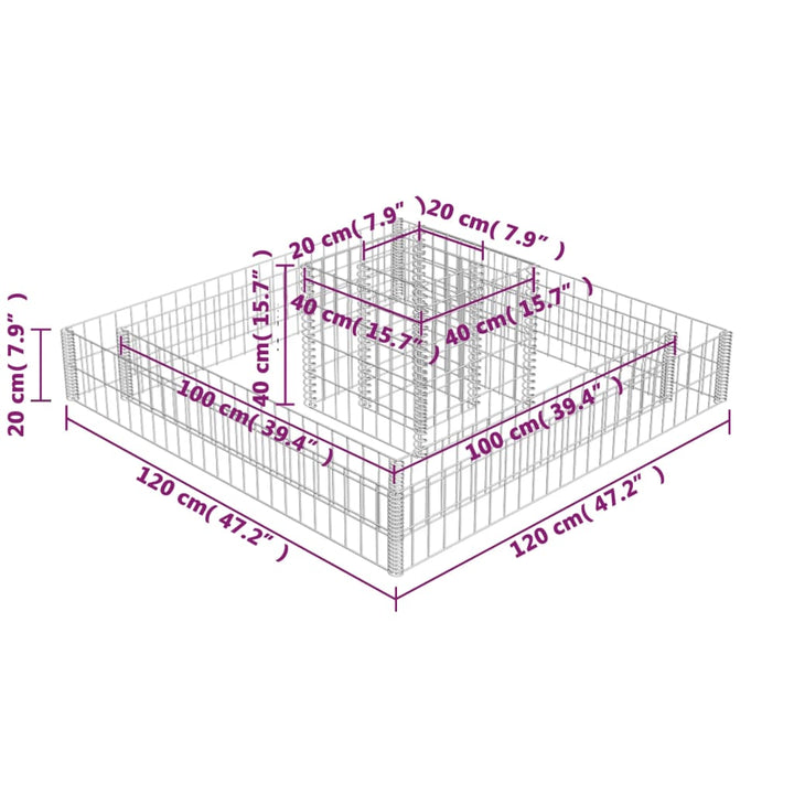 Gabion plantenbak 120x120x20 cm gegalvaniseerd staal