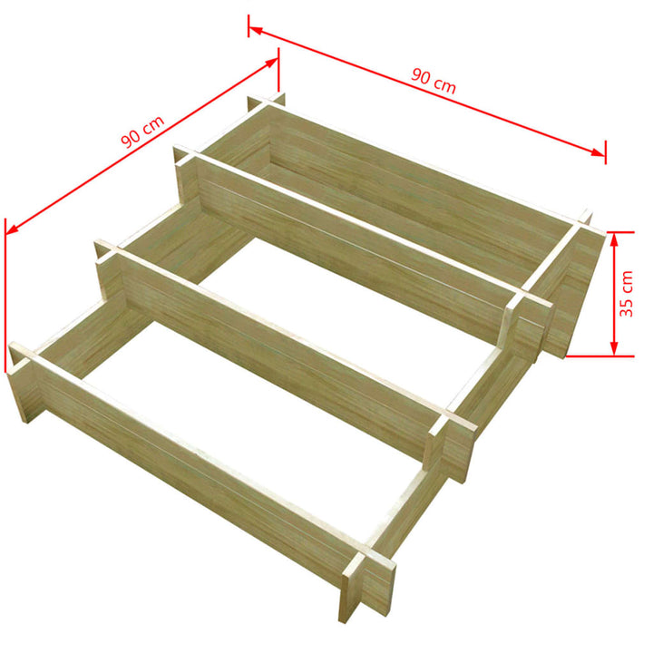 Plantenbak drielaags 90x90x35 cm geïmpregneerd hout