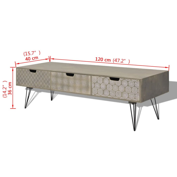 Tv-meubel met 3 lades 120x40x36 cm grijs