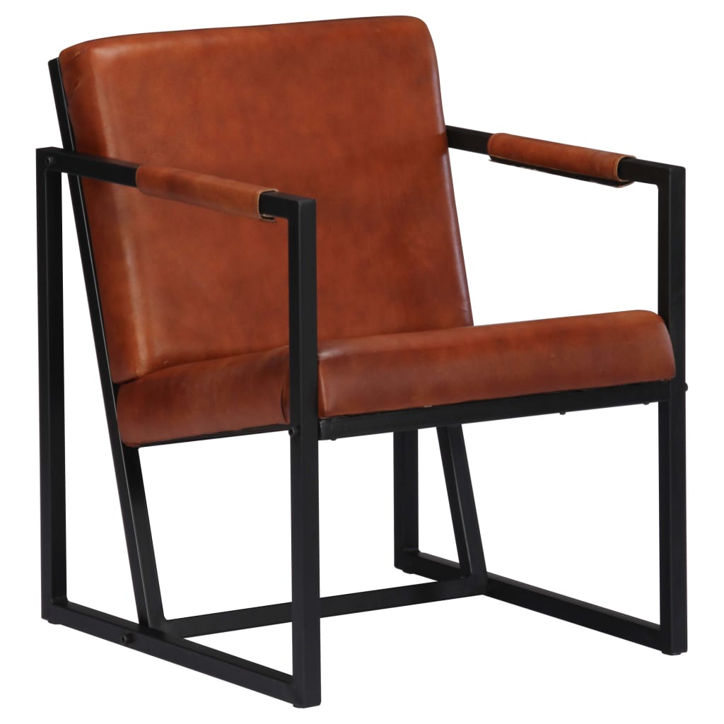 Fauteuil echt leer bruin