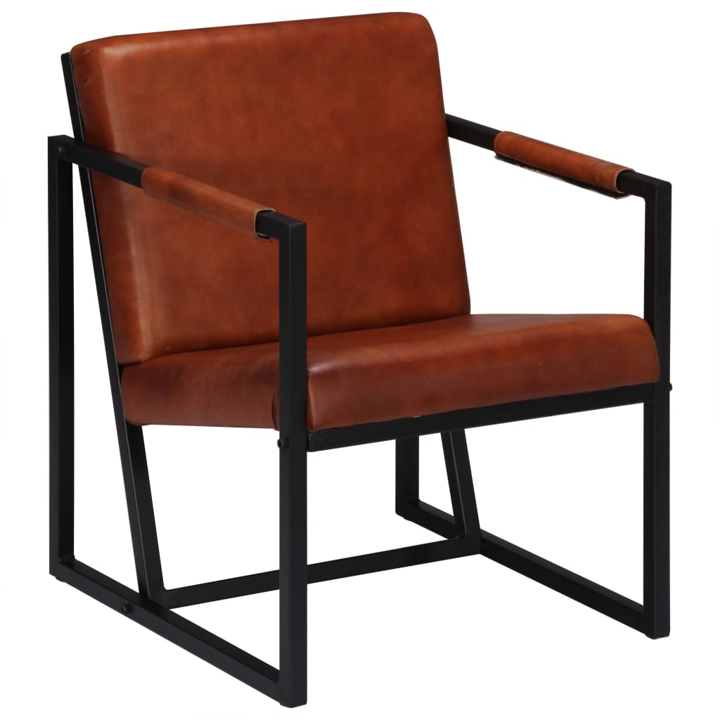 Fauteuil echt leer bruin