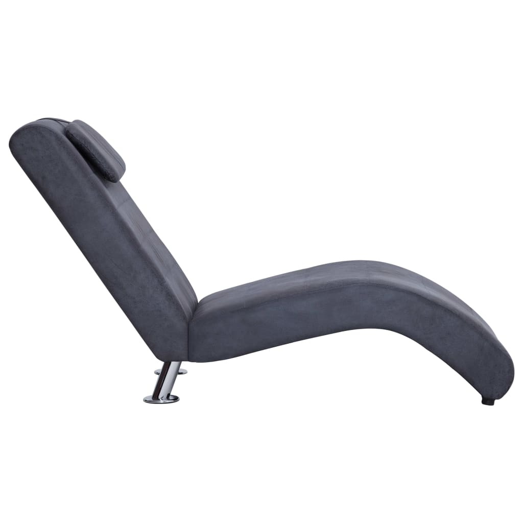 Chaise longue met kussen kunstsuède grijs