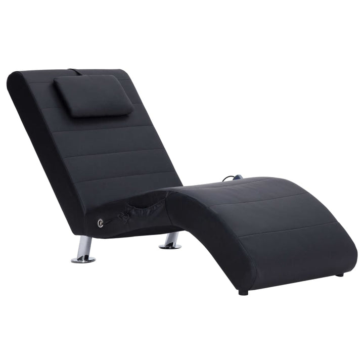 Massage chaise longue met kussen kunstleer zwart