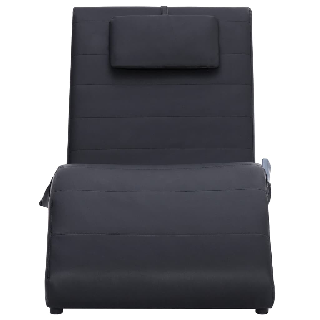 Massage chaise longue met kussen kunstleer zwart