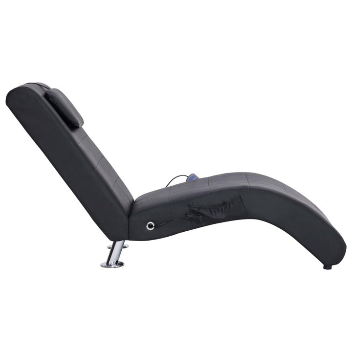 Massage chaise longue met kussen kunstleer zwart