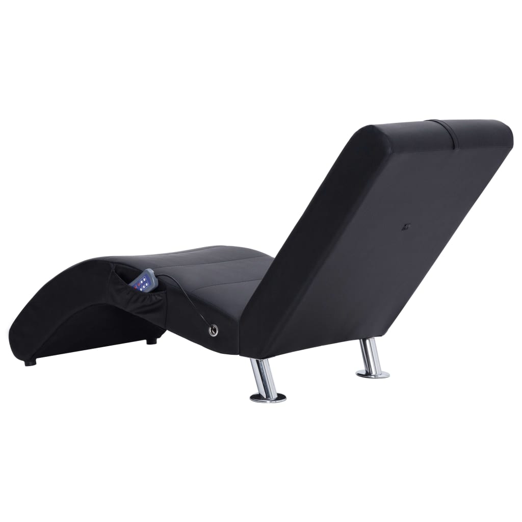 Massage chaise longue met kussen kunstleer zwart