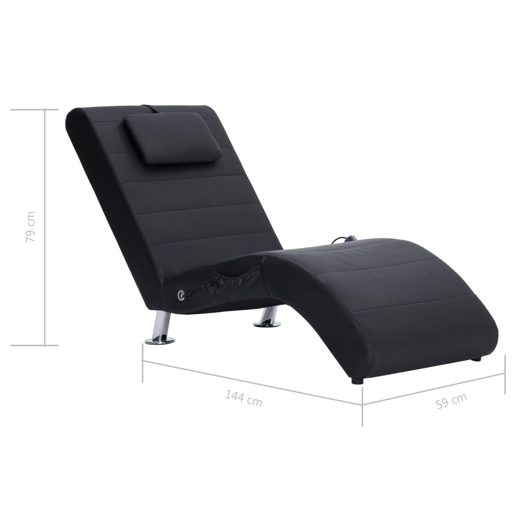 Massage chaise longue met kussen kunstleer zwart