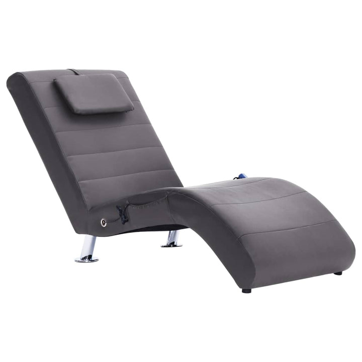 Massage chaise longue met kussen kunstleer grijs