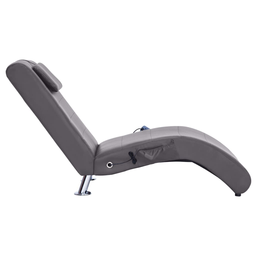 Massage chaise longue met kussen kunstleer grijs