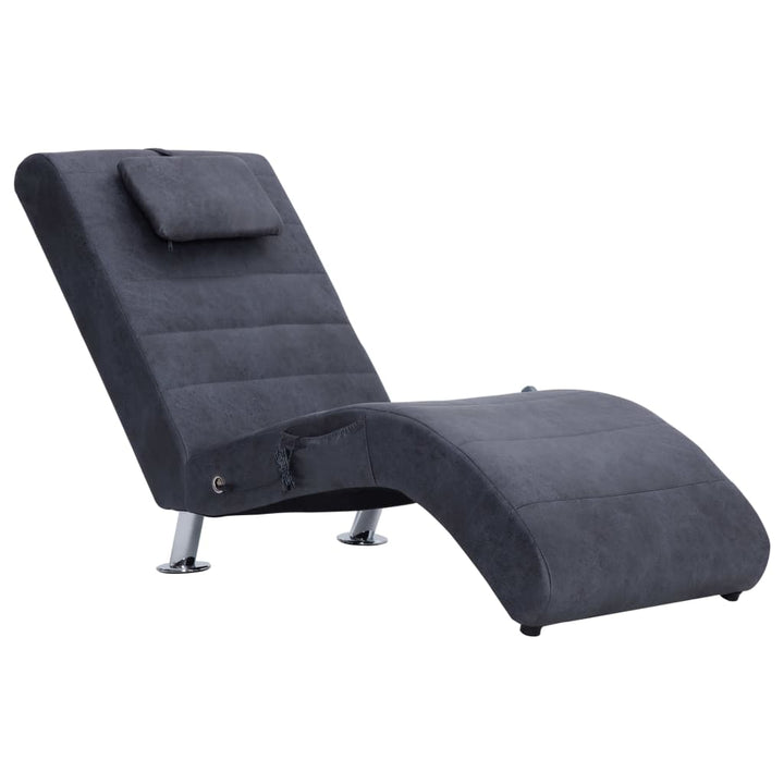 Massage chaise longue met kussen kunstsuède grijs