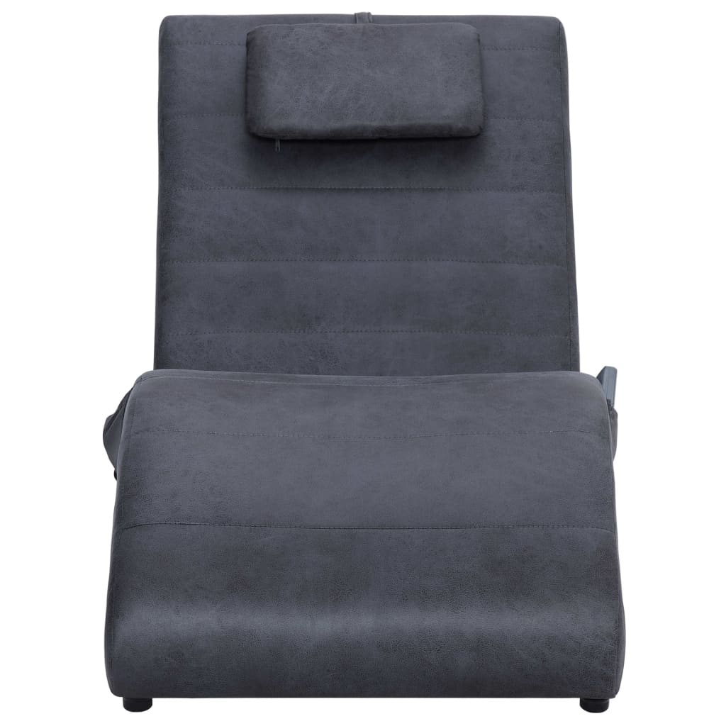 Massage chaise longue met kussen kunstsuède grijs