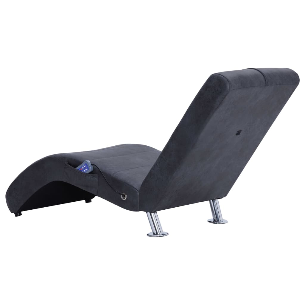 Massage chaise longue met kussen kunstsuède grijs