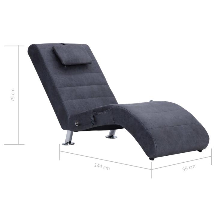 Massage chaise longue met kussen kunstsuède grijs