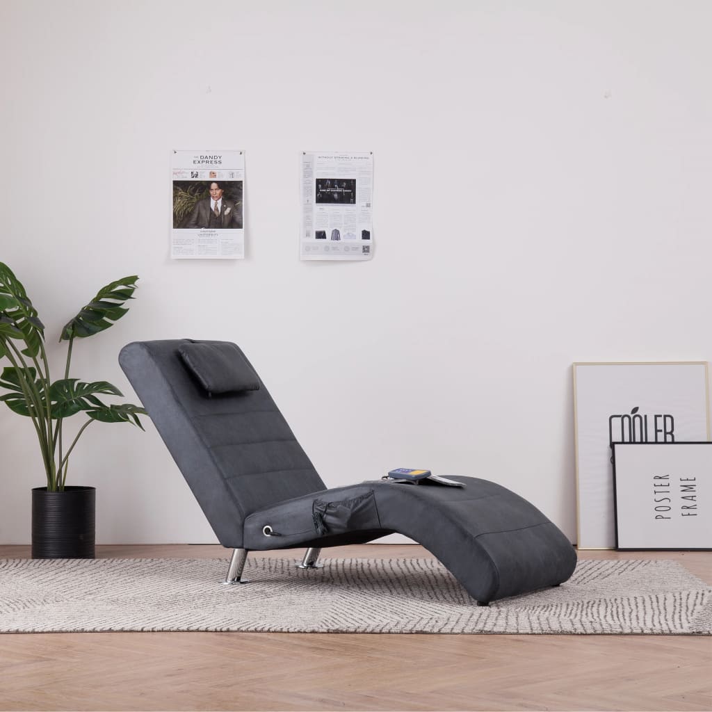 Massage chaise longue met kussen kunstsuède grijs