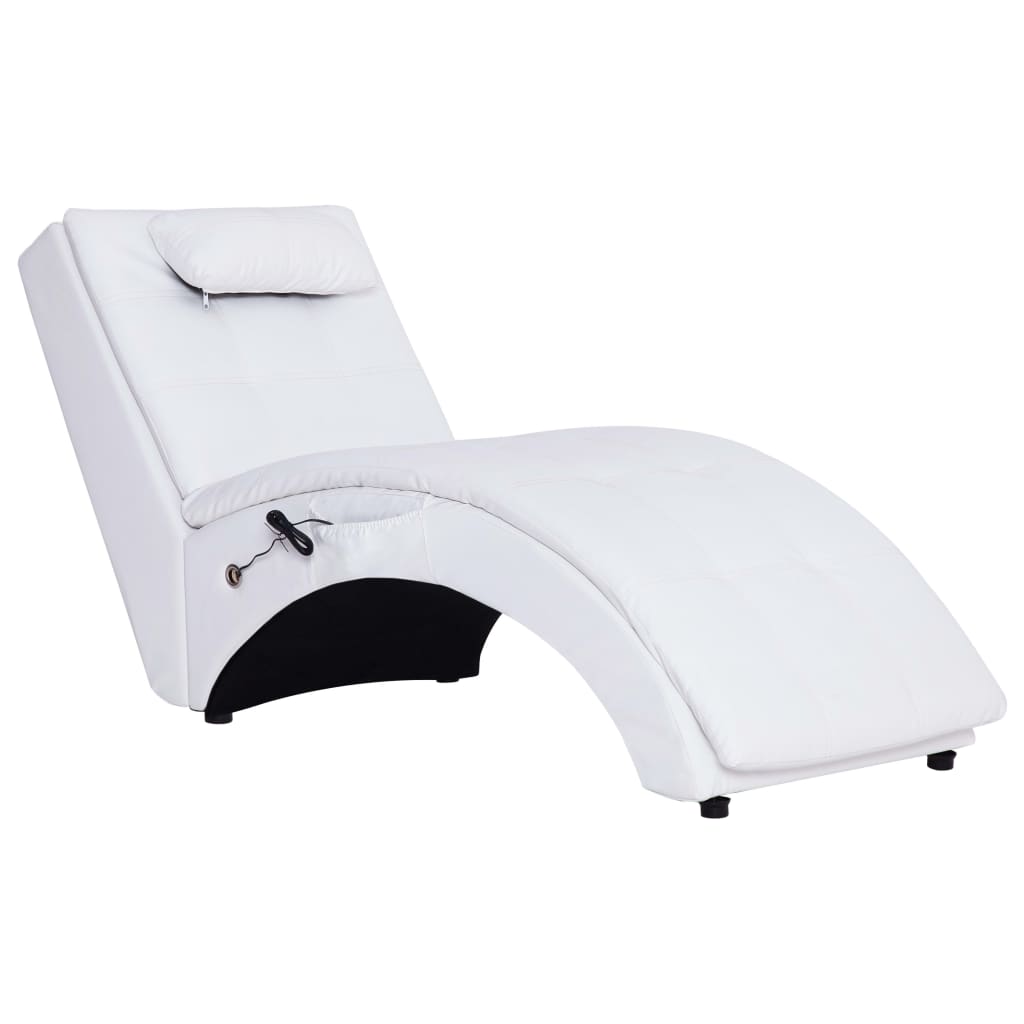 Massage chaise longue met kussen kunstleer wit