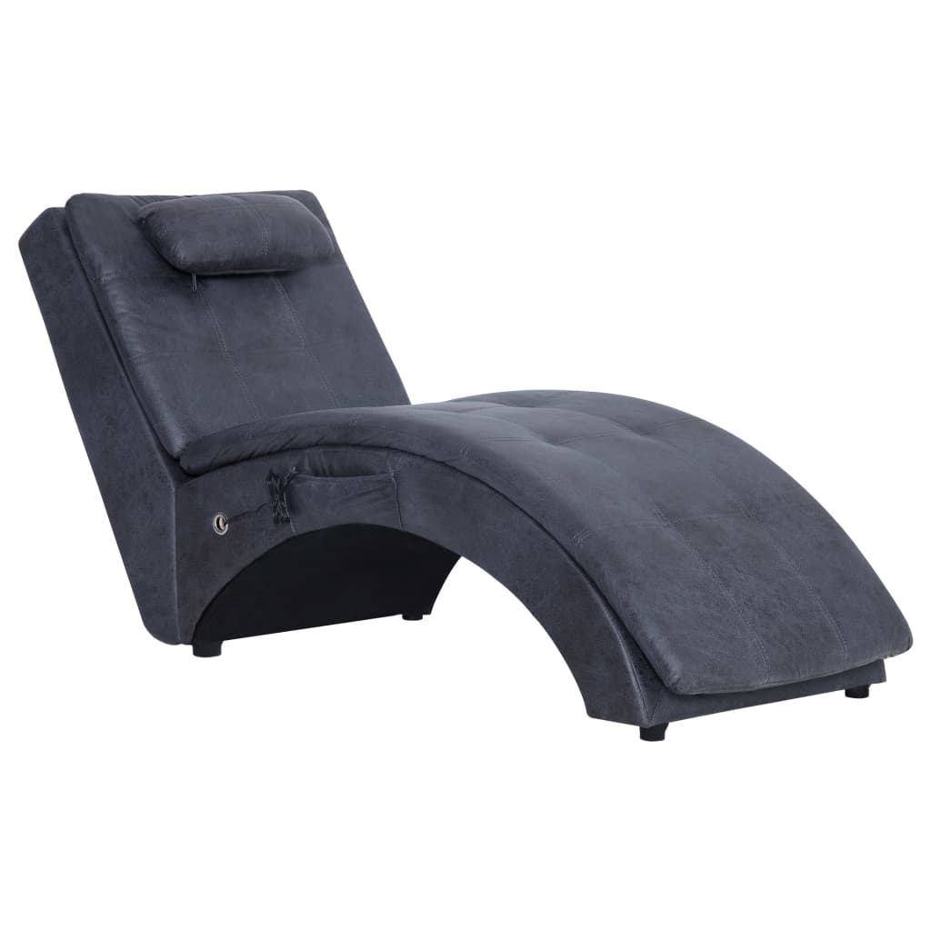 Massage chaise longue met kussen kunstsuède grijs