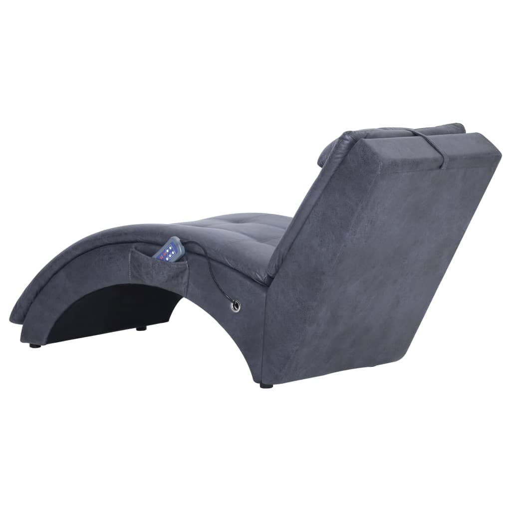 Massage chaise longue met kussen kunstsuède grijs