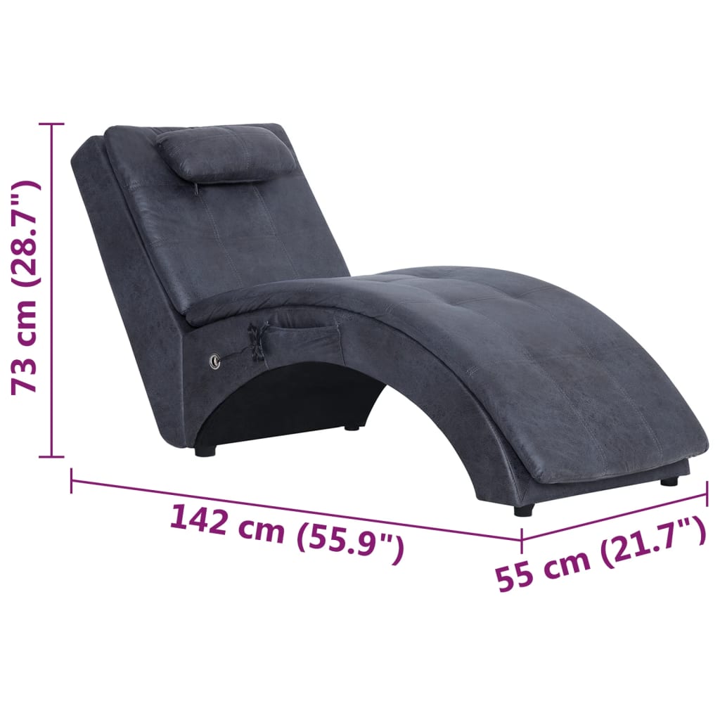 Massage chaise longue met kussen kunstsuède grijs