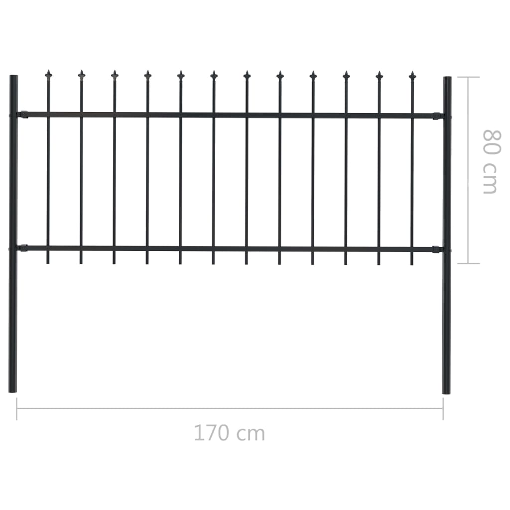 Tuinhek met speren bovenkant 1,7x0,8 m staal zwart