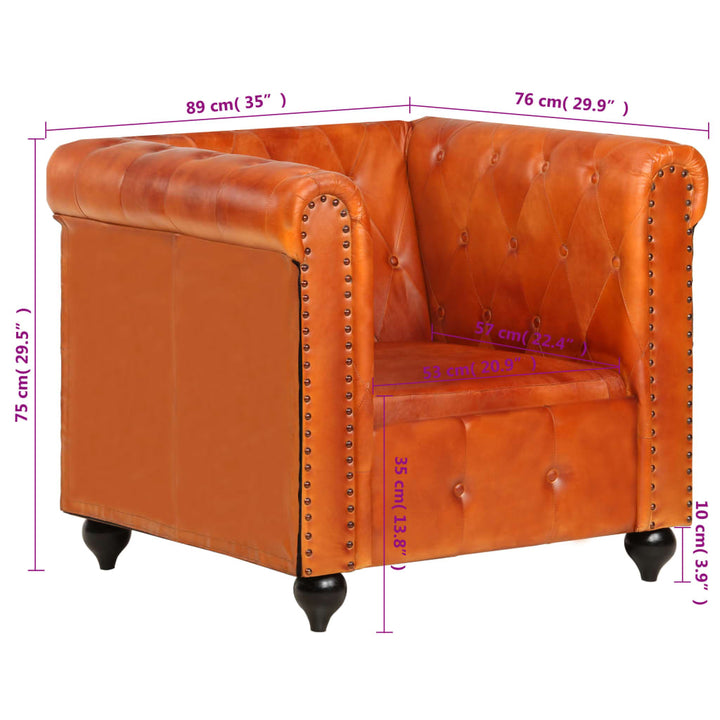 Fauteuil Chesterfield-stijl echt leer tan