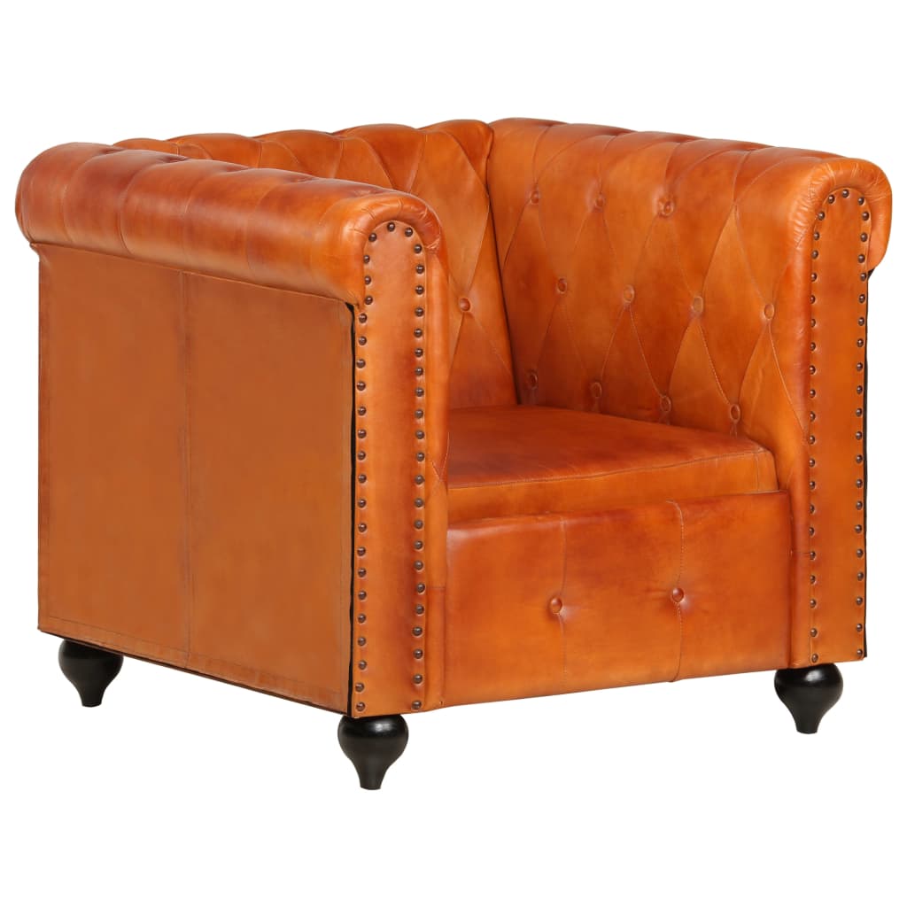 Fauteuil Chesterfield-stijl echt leer tan