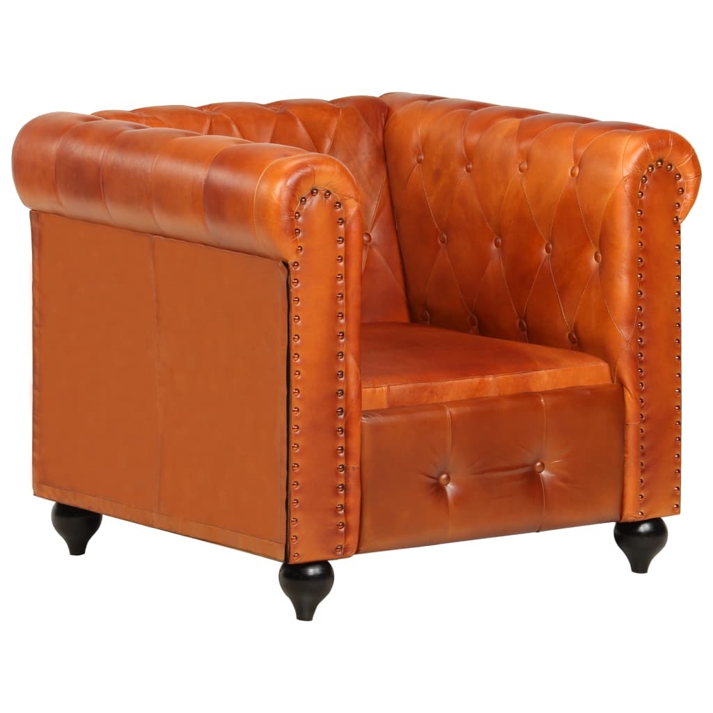 Fauteuil Chesterfield-stijl echt leer tan