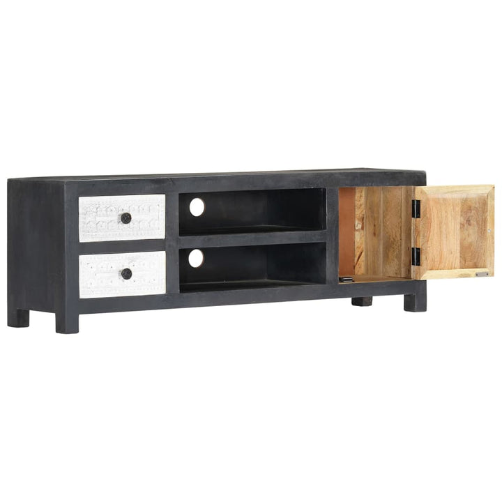 Tv-meubel handgesneden 120x30x40 cm massief mangohout grijs wit