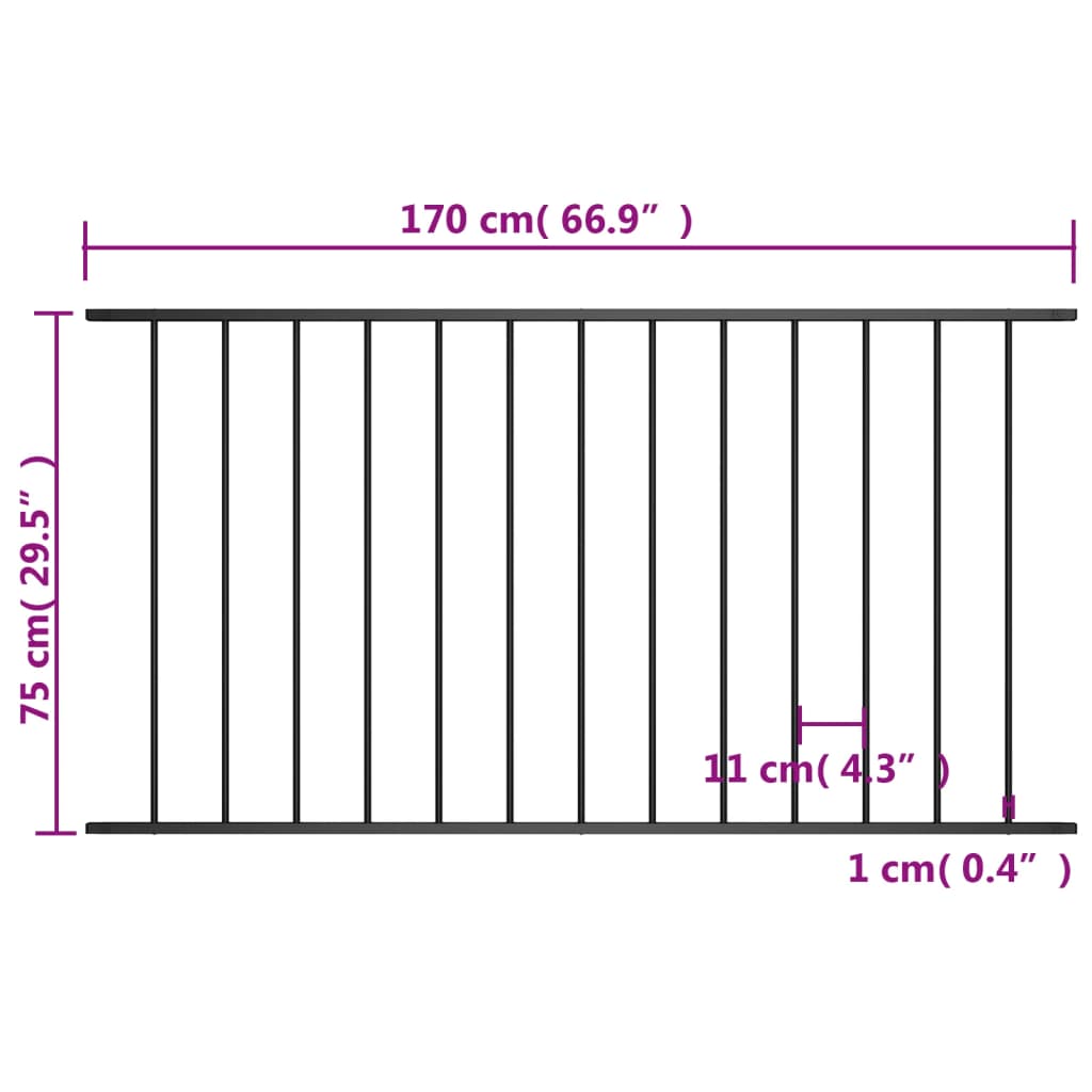 Hekpaneel 1,7x0,75 m gepoedercoat staal zwart