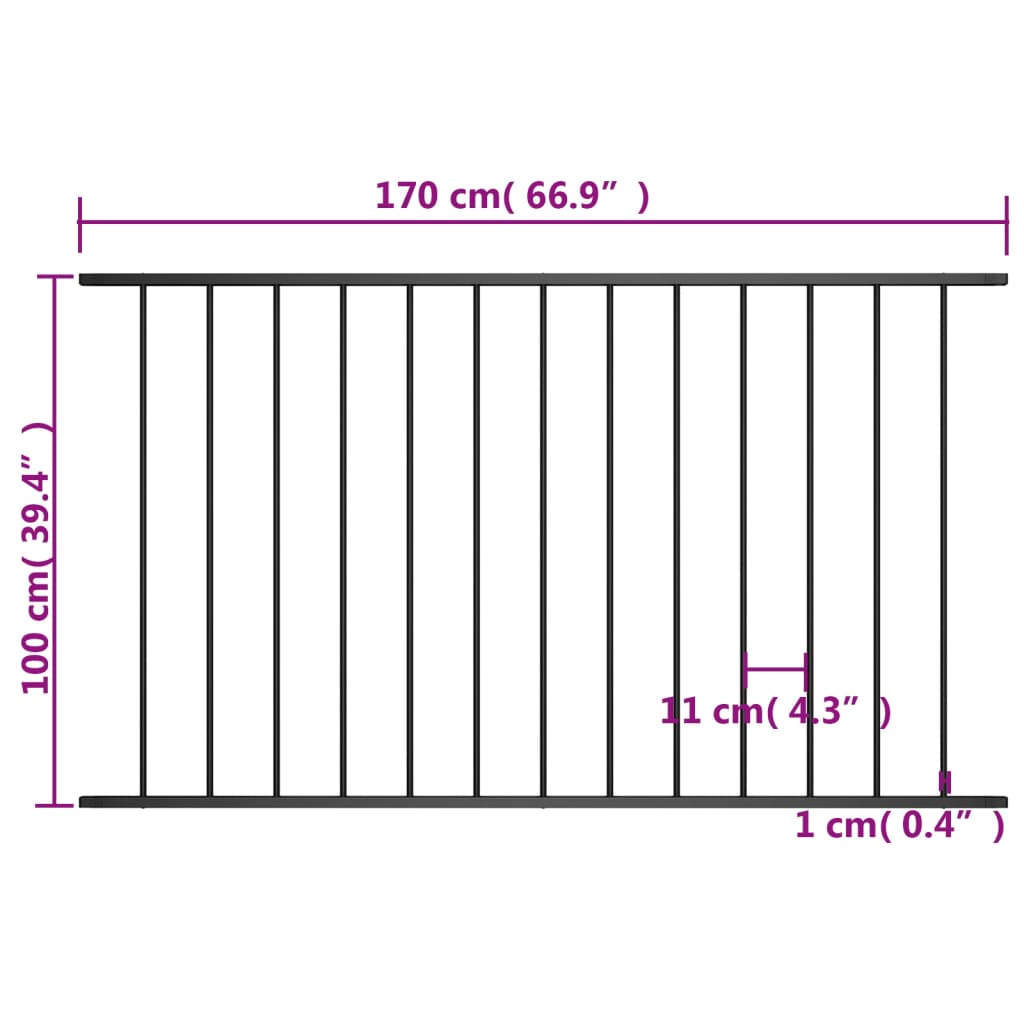 Hekpaneel 1,7x1 m gepoedercoat staal zwart