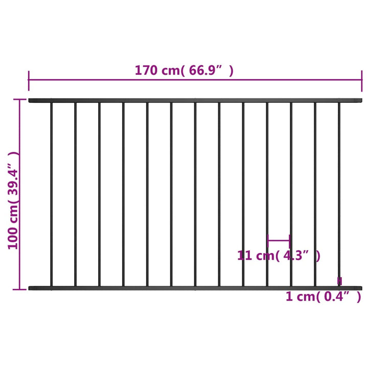 Hekpaneel 1,7x1 m gepoedercoat staal zwart