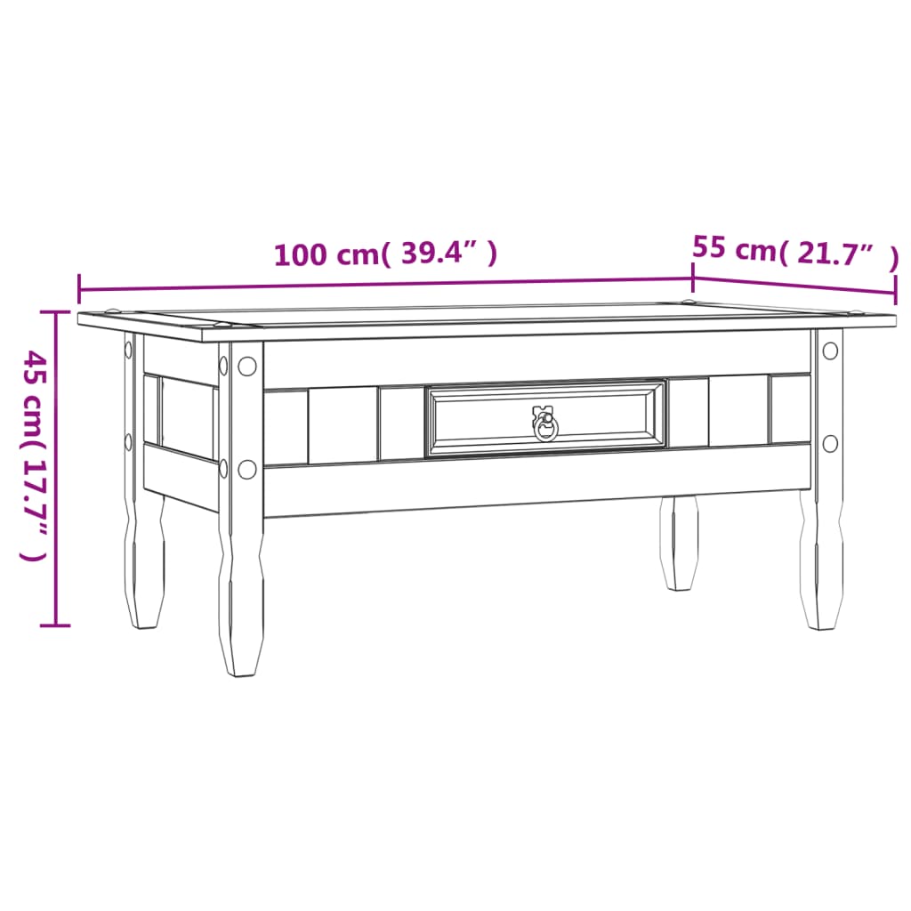 Salontafel 100x60x45 cm Mexicaans grenenhout Corona-stijl grijs