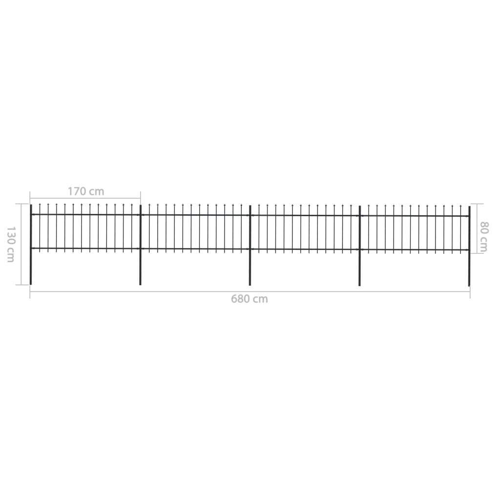 Tuinhek met speren bovenkant 6,8x0,8 m staal zwart