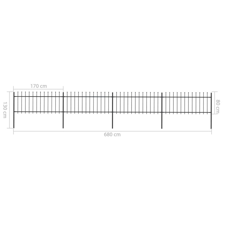 Tuinhek met speren bovenkant 6,8x0,8 m staal zwart