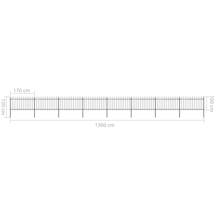 Tuinhek met speren bovenkant 13,6x1 m staal zwart