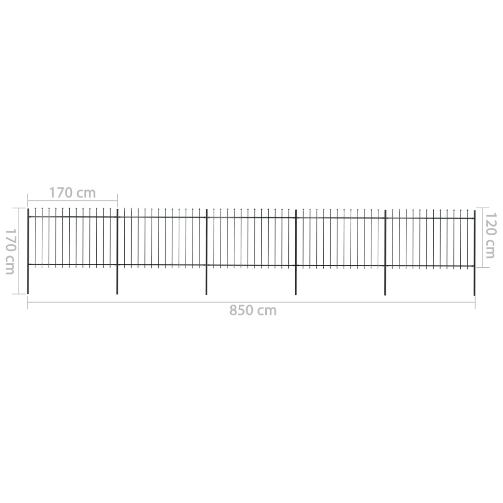 Tuinhek met speren bovenkant 8,5x1,2 m staal zwart