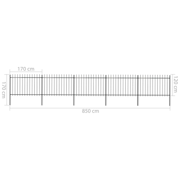 Tuinhek met speren bovenkant 8,5x1,2 m staal zwart