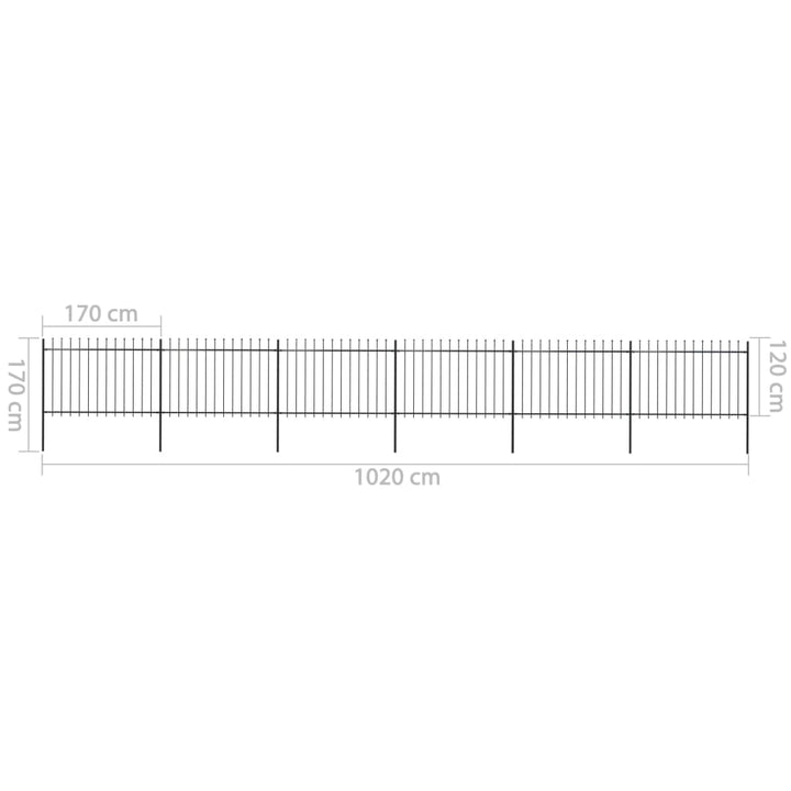 Tuinhek met speren bovenkant 10,2x1,2m staal zwart