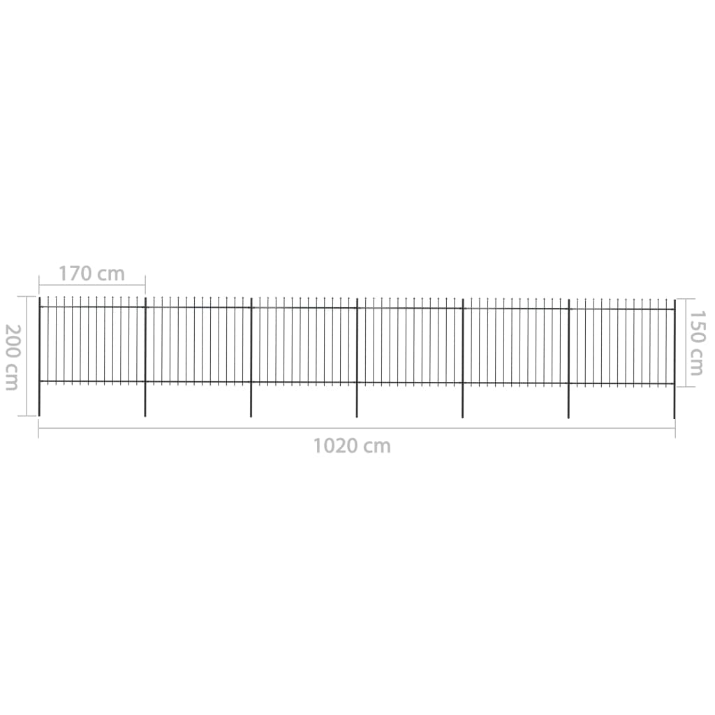 Tuinhek met speren bovenkant 10,2x1,5m staal zwart