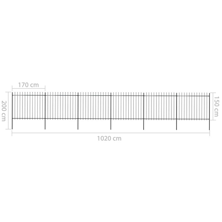 Tuinhek met speren bovenkant 10,2x1,5m staal zwart