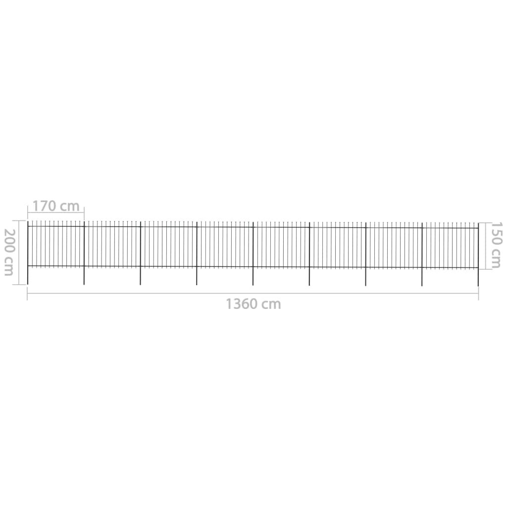 Tuinhek met speren bovenkant 13,6x1,5 m staal zwart