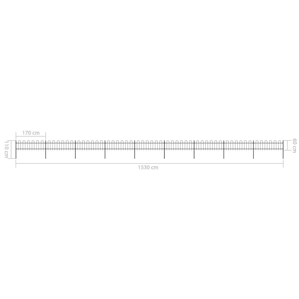 Tuinhek met ronde bovenkant 15,3x0,6 m staal zwart