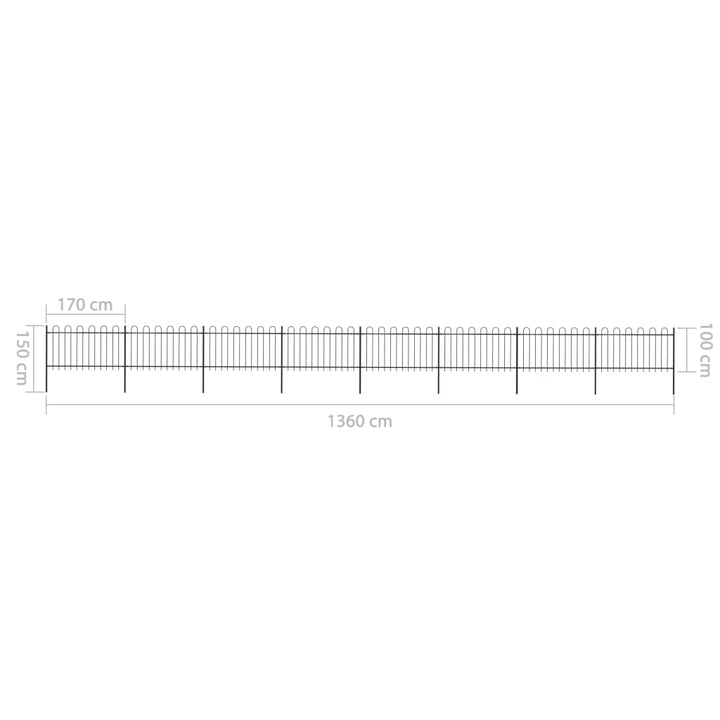 Tuinhek met ronde bovenkant 13,6x1 m staal zwart