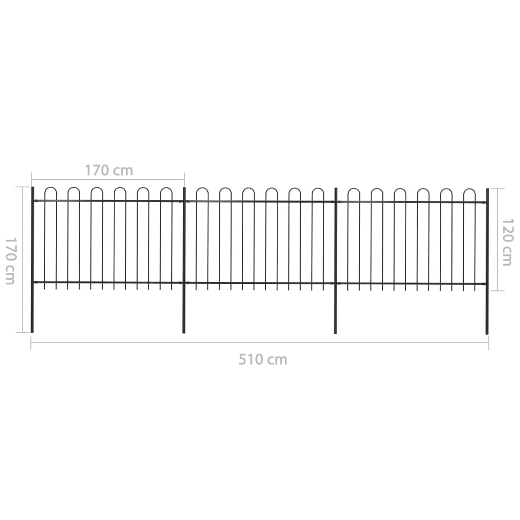 Tuinhek met ronde bovenkant 5,1x1,2 m staal zwart