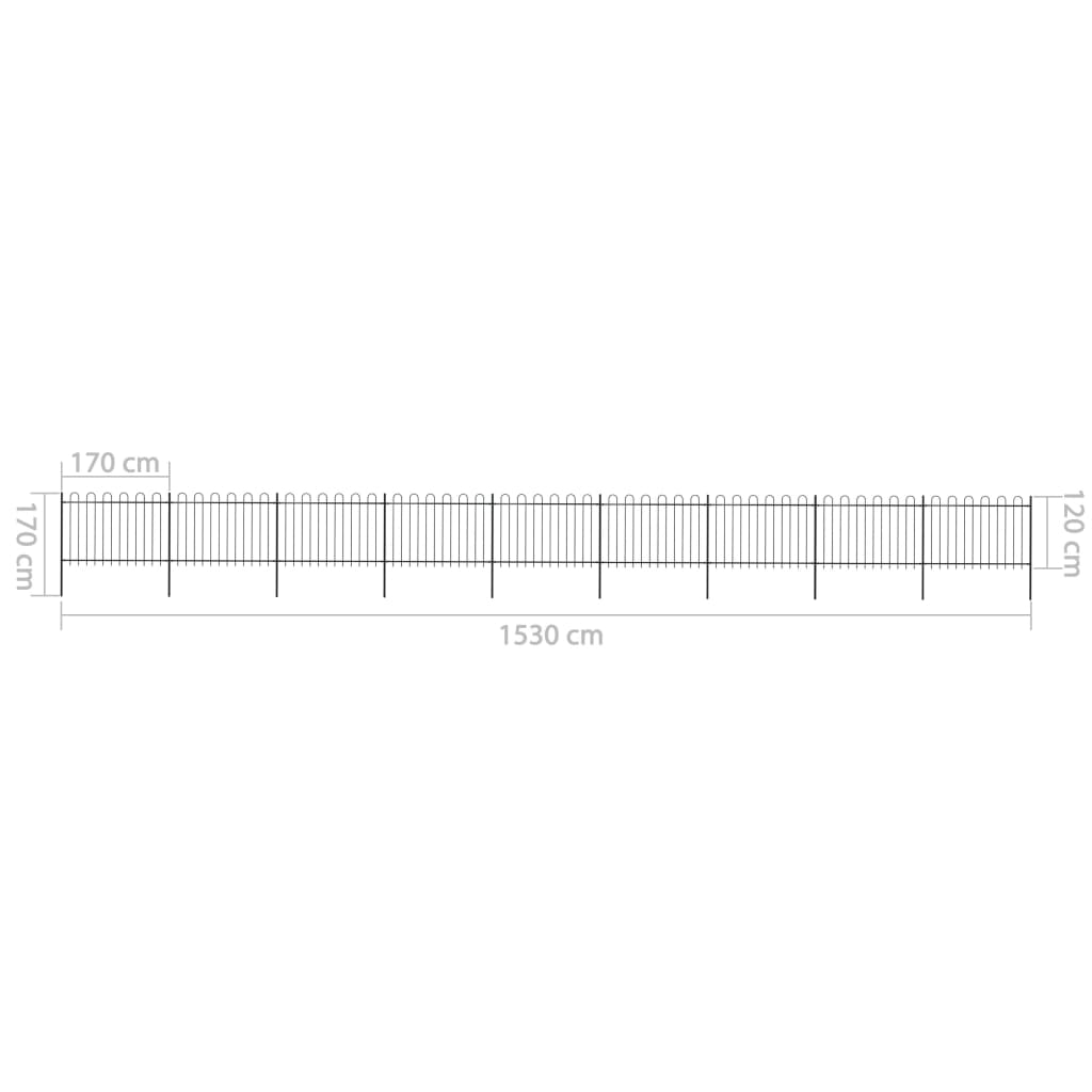 Tuinhek met ronde bovenkant 15,3x1,2 m staal zwart